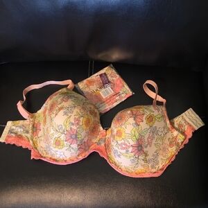 Adore Me Floral Print Bra - Pink and Cream